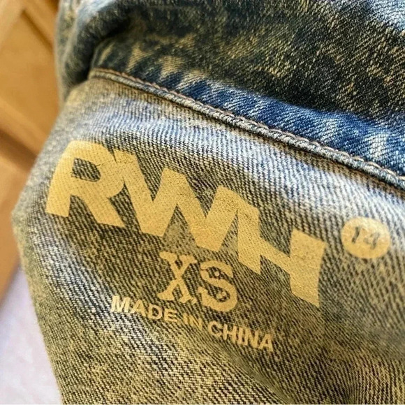 RWH Rewash Distressed Acid Washed Denim Jean Jacket: XS - Picture 5 of 10